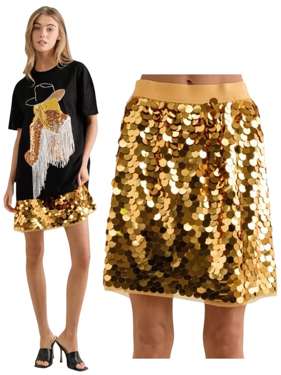 blue b Dresses & Skirts - New blue b Gold Allover Pailette Disc Sequin Pull On Elastic Waist Mini Skirt